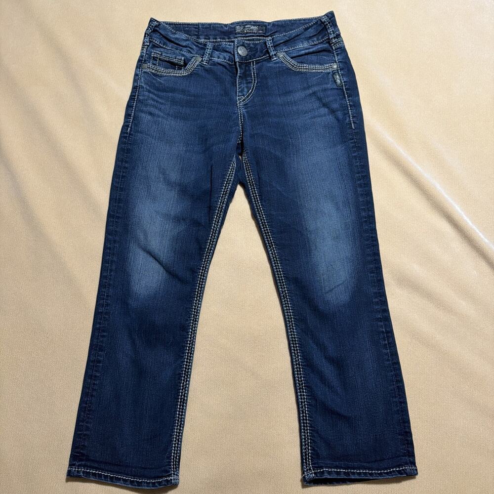 Silver Jeans Womens 29 Blue Denim Suki Capri Dark Wash Low Rise Thick Stitch